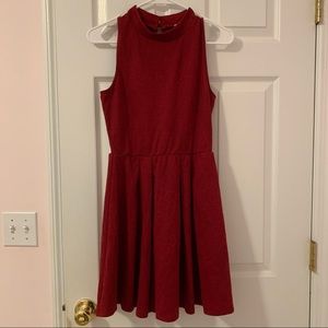 Red Jacquard Mock Neck Mini Dress